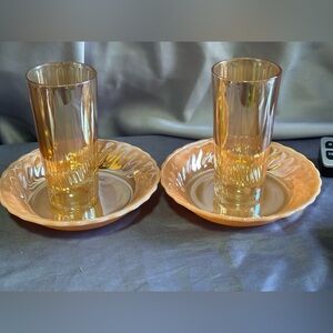2 tumblers & 2 plates Orange Peach Luster Iridescent